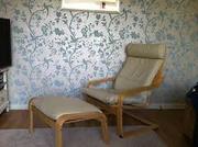 2 leather poang armchairs and foot stool